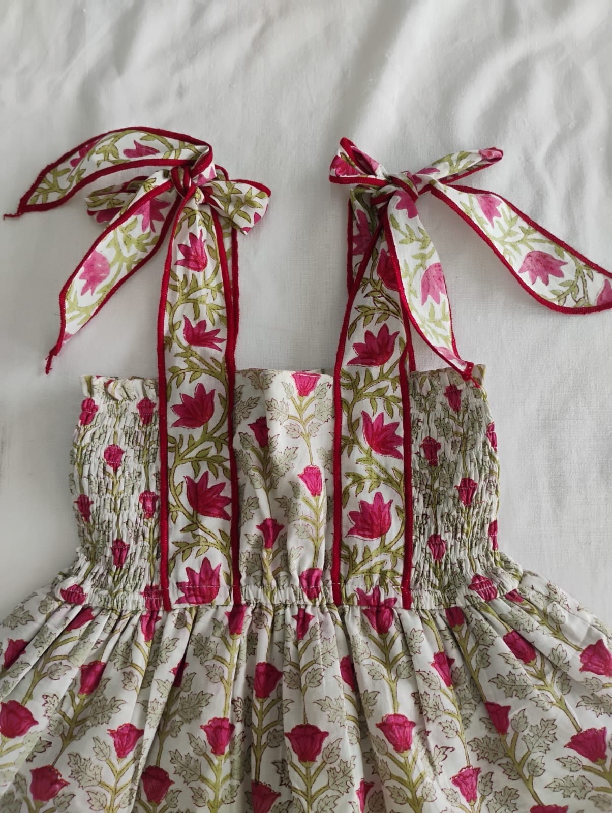 Genelia Layered Dress White with Red Floral Print — Cotton Girls and Women Dress | 0-13 Years and Women