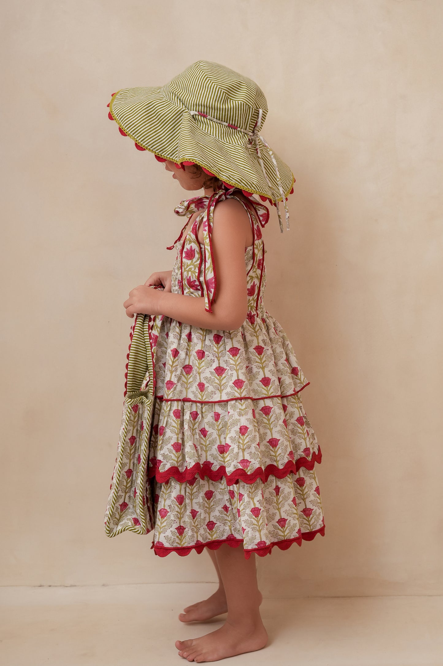 Genelia Layered Dress White with Red Floral Print — Cotton Girls and Women Dress | 0-13 Years and Women