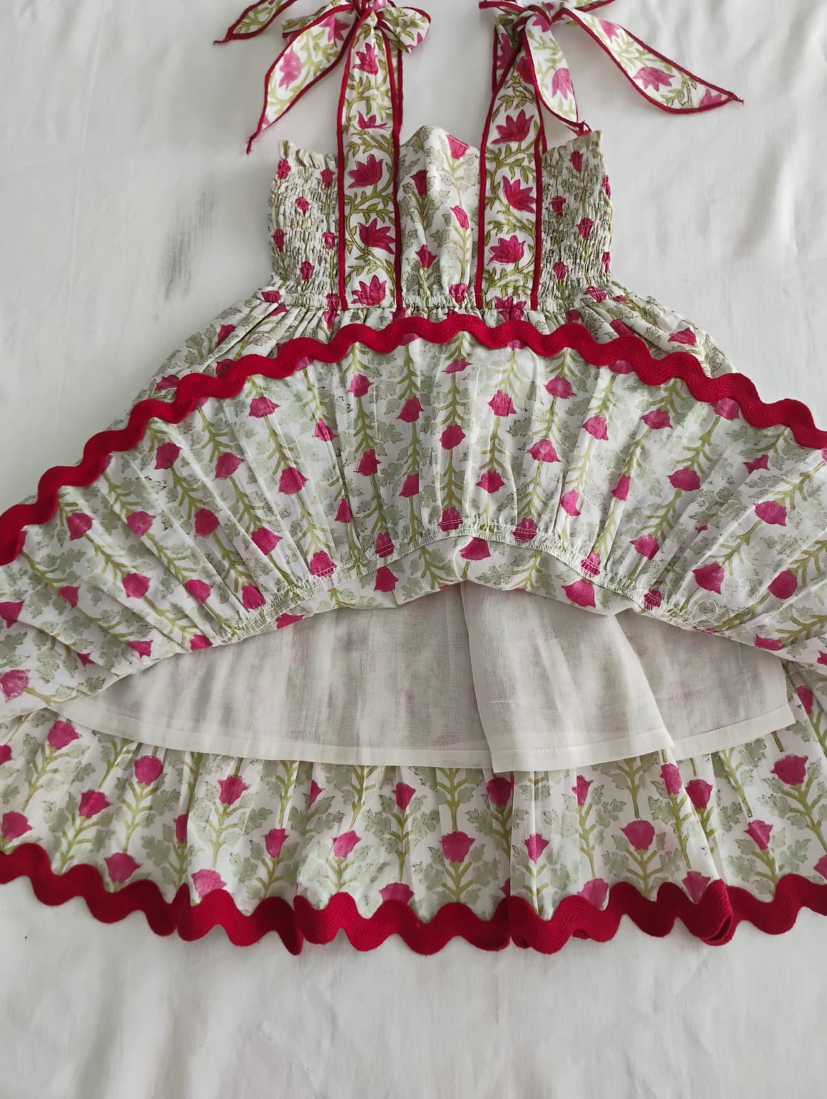 Genelia Layered Dress White with Red Floral Print — Cotton Girls and Women Dress | 0-13 Years and Women