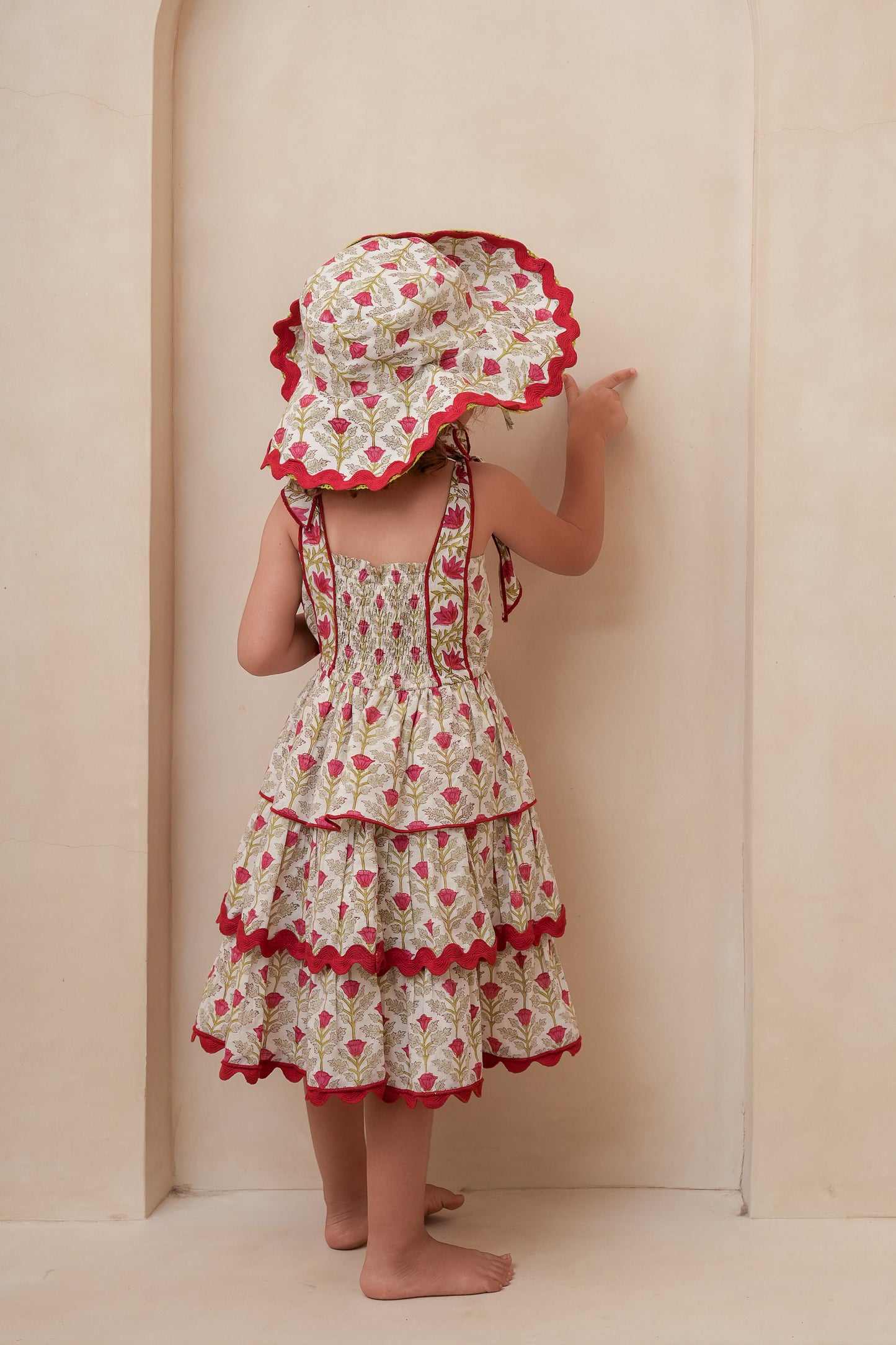Genelia Layered Dress White with Red Floral Print — Cotton Girls and Women Dress | 0-13 Years and Women