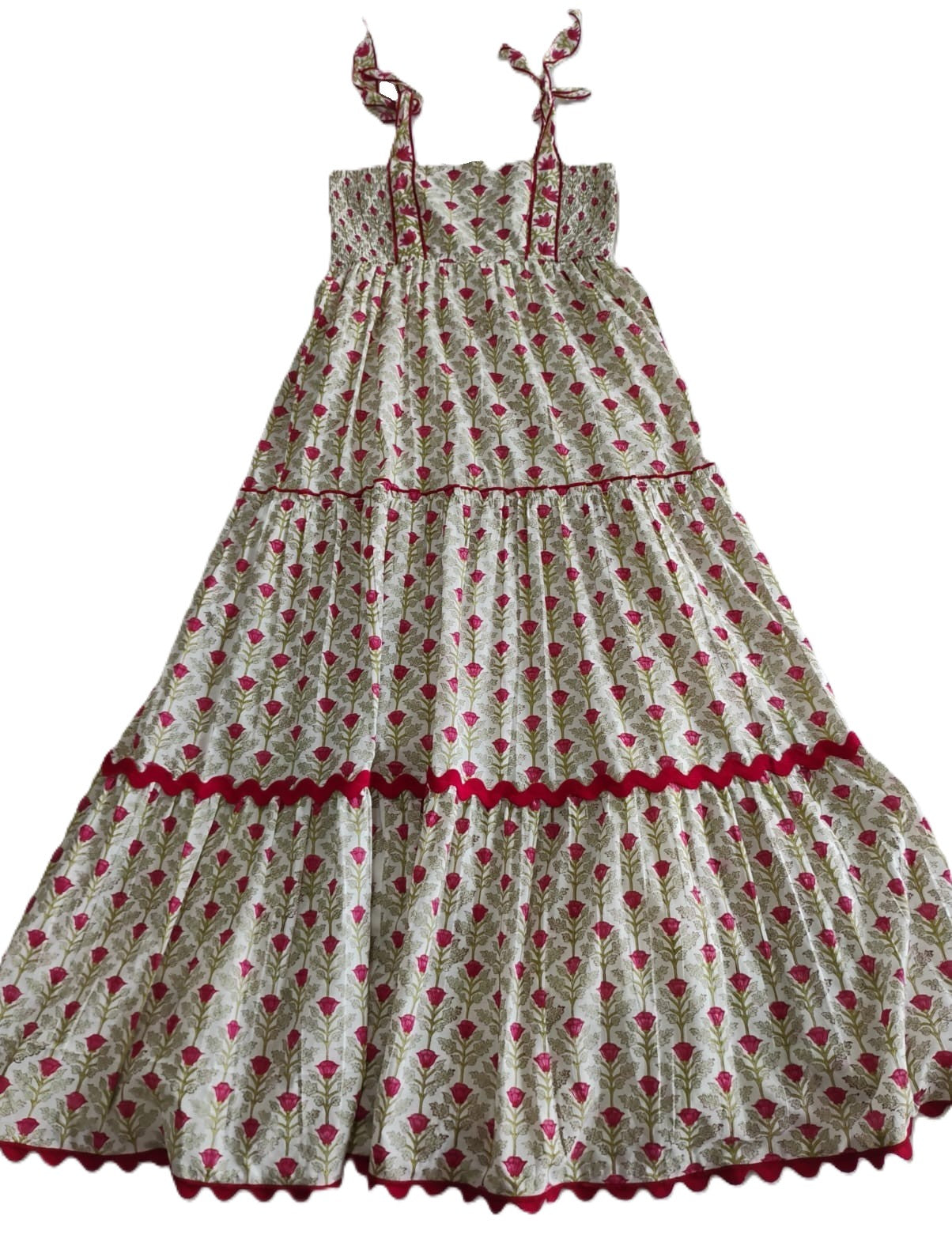 Genelia Layered Dress White with Red Floral Print — Cotton Girls and Women Dress | 0-13 Years and Women