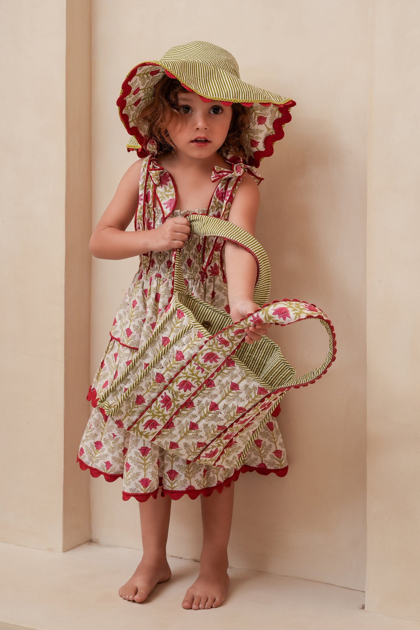 Genelia Layered Dress White with Red Floral Print — Cotton Girls and Women Dress | 0-13 Years and Women