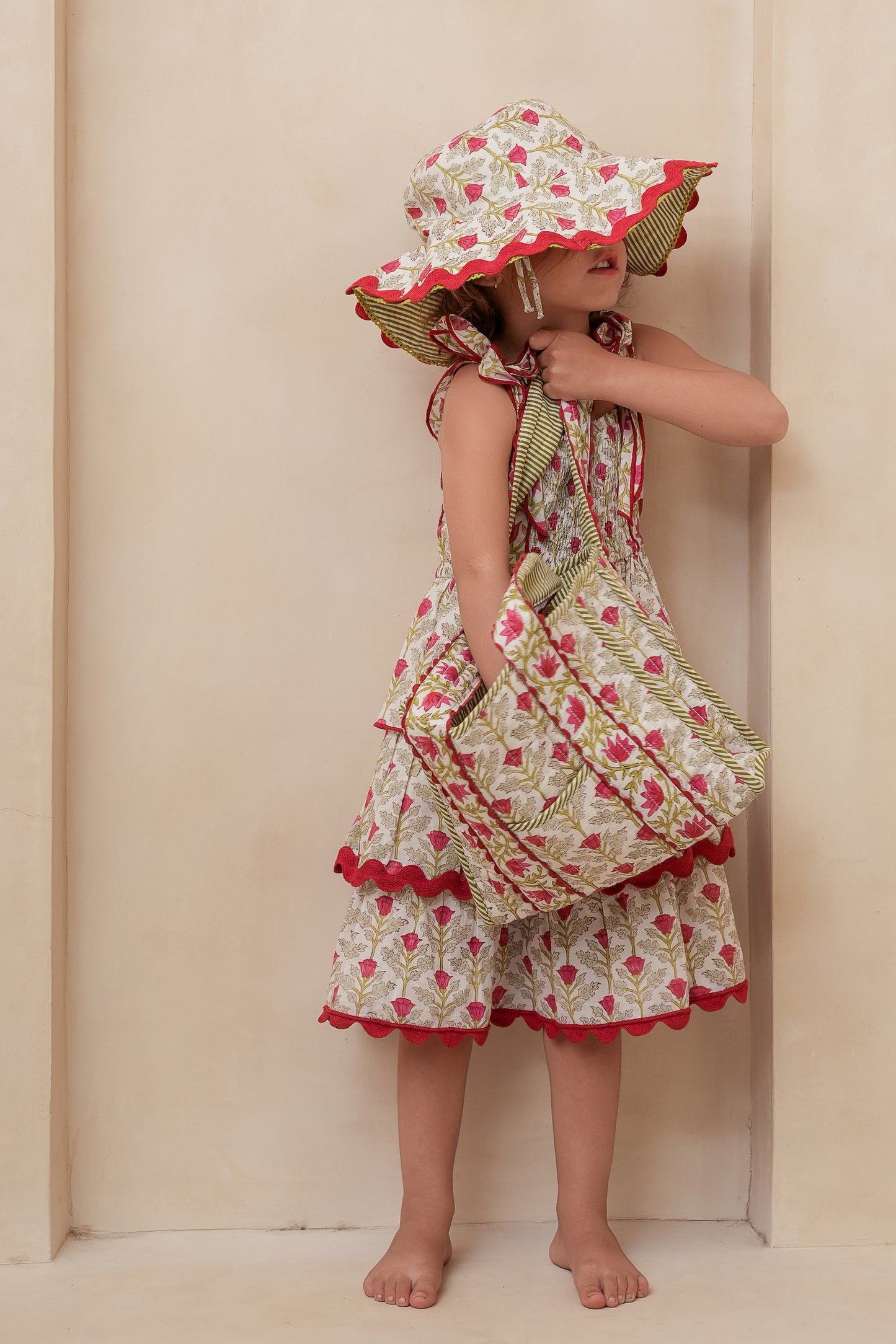 Genelia Layered Dress White with Red Floral Print — Cotton Girls and Women Dress | 0-13 Years and Women