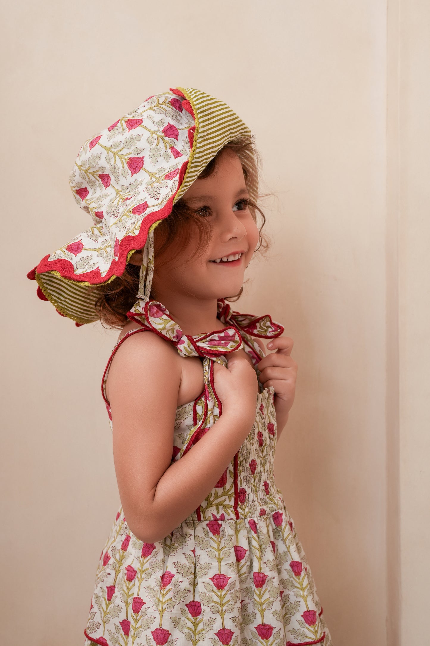 Genelia Layered Dress White with Red Floral Print — Cotton Girls and Women Dress | 0-13 Years and Women