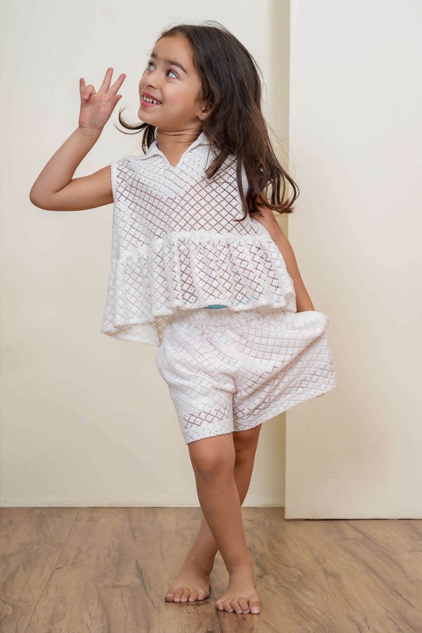 Peplum Top with Shorts Set White — Cotton Girls Co-Ord | Infant to Tween 0-13 Years