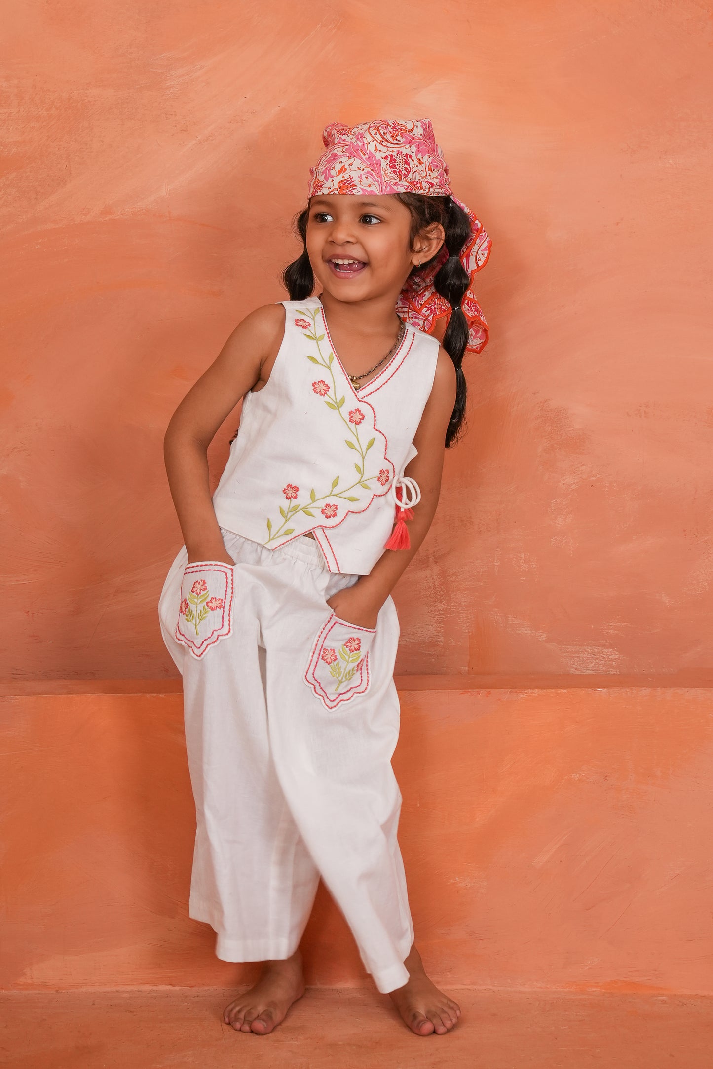 Jaipur Vest and Pants Set White — Cotton Kids Co-Ord | Infant to Tween 0-13 Years