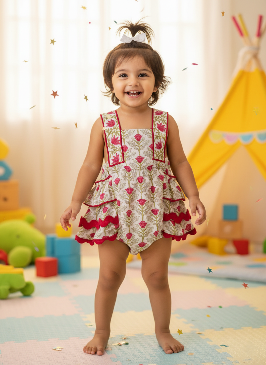 Kia Ruffle Romper Red — Cotton Baby Girl Romper | Infant 0-24 Months