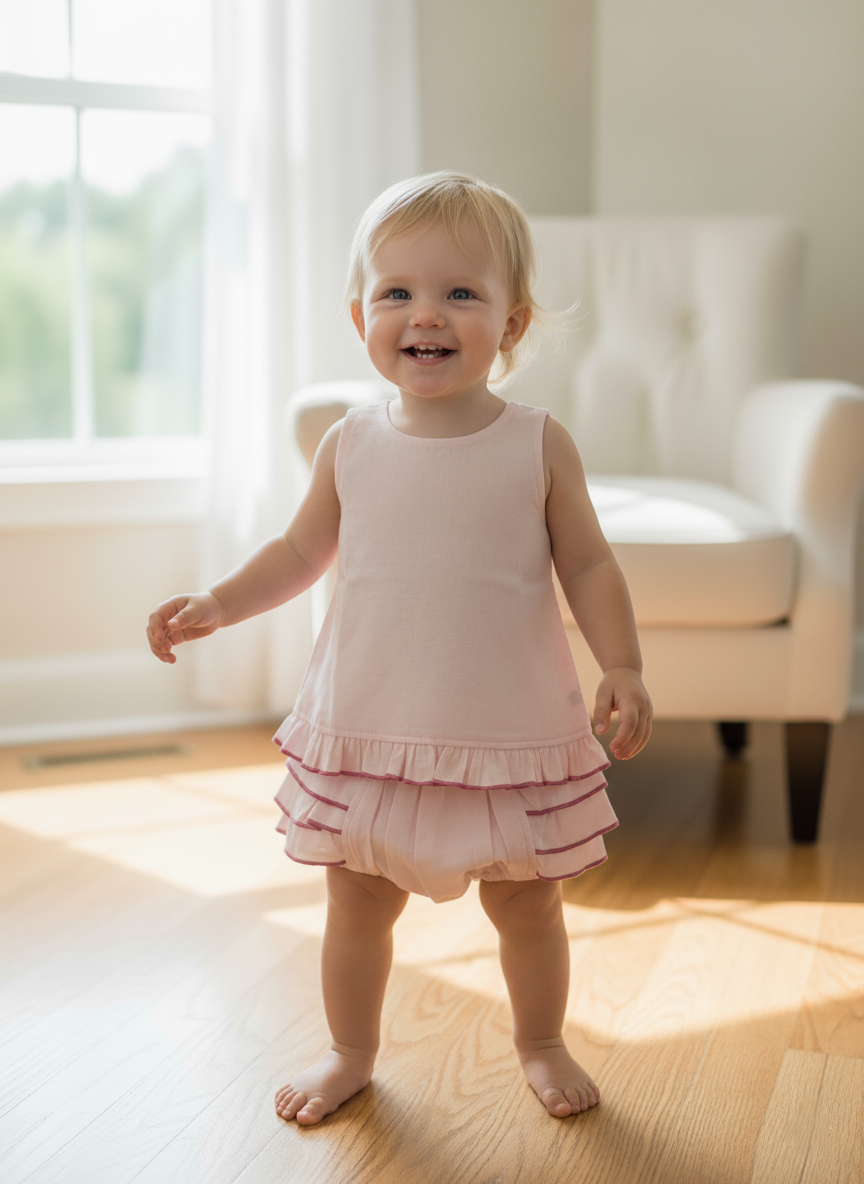 Shorts and Top with Ruffle Edge Soft Pink — Cotton Girls Co-Ord | Infant to Tween 0-13 Years