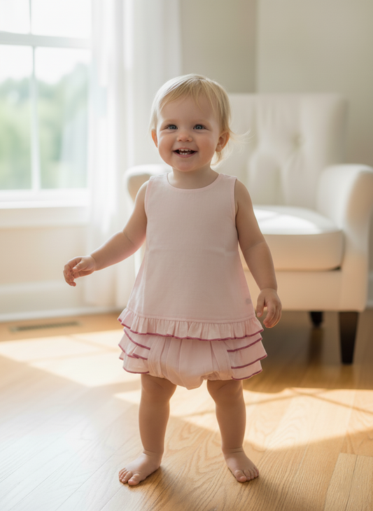 Shorts and Top with Ruffle Edge Soft Pink — Cotton Girls Co-Ord | Infant to Tween 0-13 Years