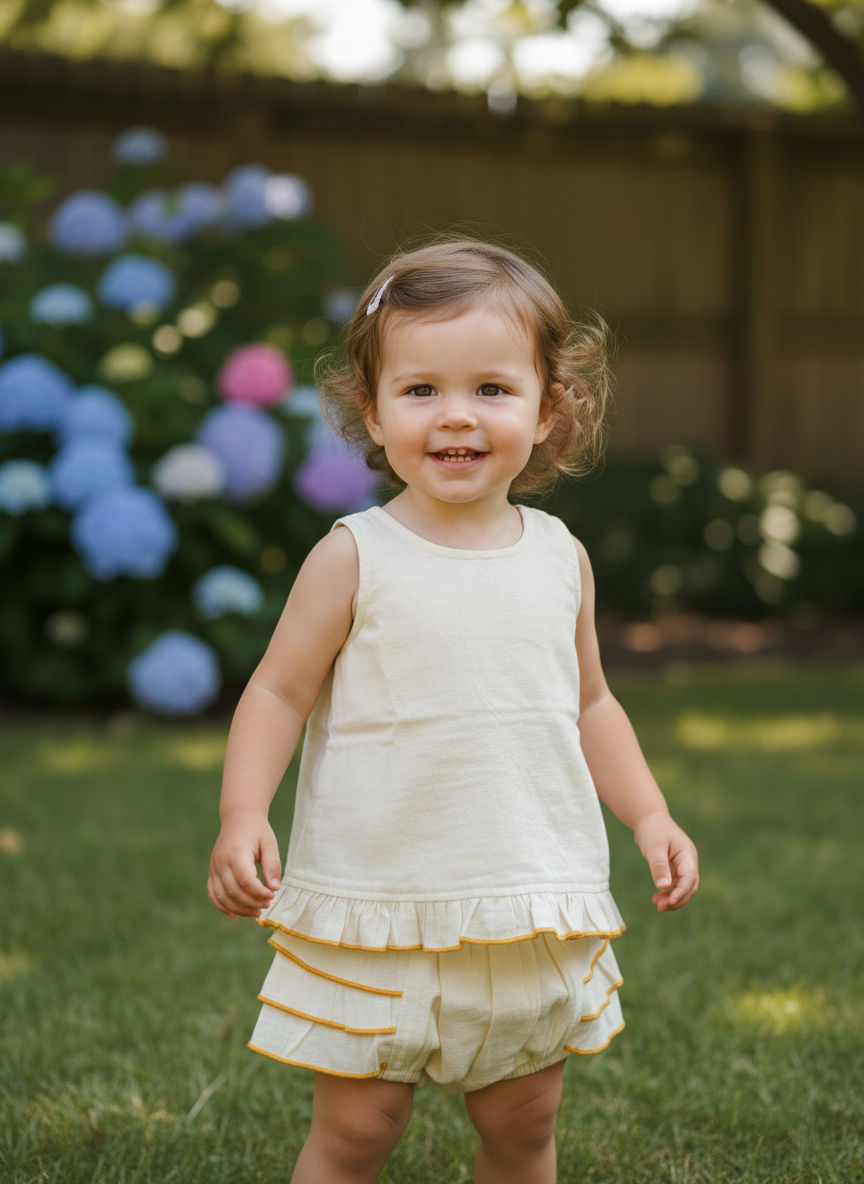 Shorts and Top with Ruffle Edge Butter Yellow — Cotton Girls Co-Ord | Infant to Tween 0-13 Years