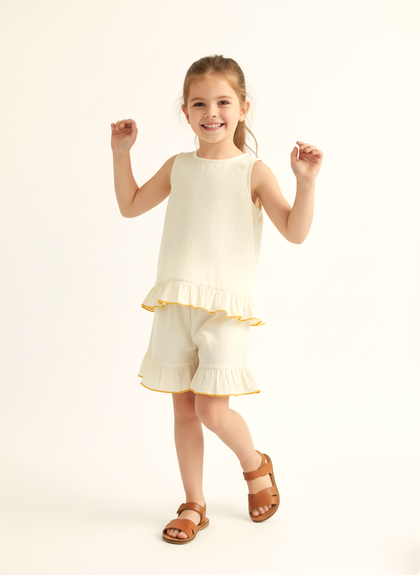 Shorts and Top with Ruffle Edge Butter Yellow — Cotton Girls Co-Ord | Infant to Tween 0-13 Years