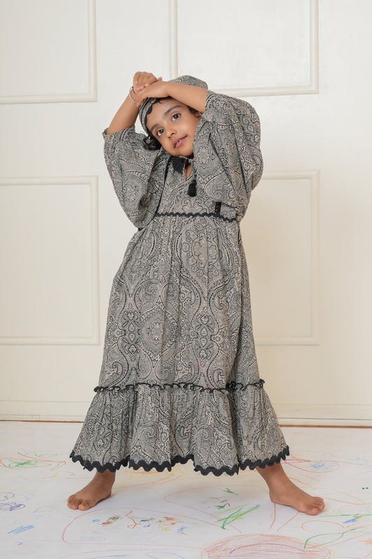 Mary Ankle Length Dress Black — Cotton Girls and Women Dress | 0-13 Years and Women