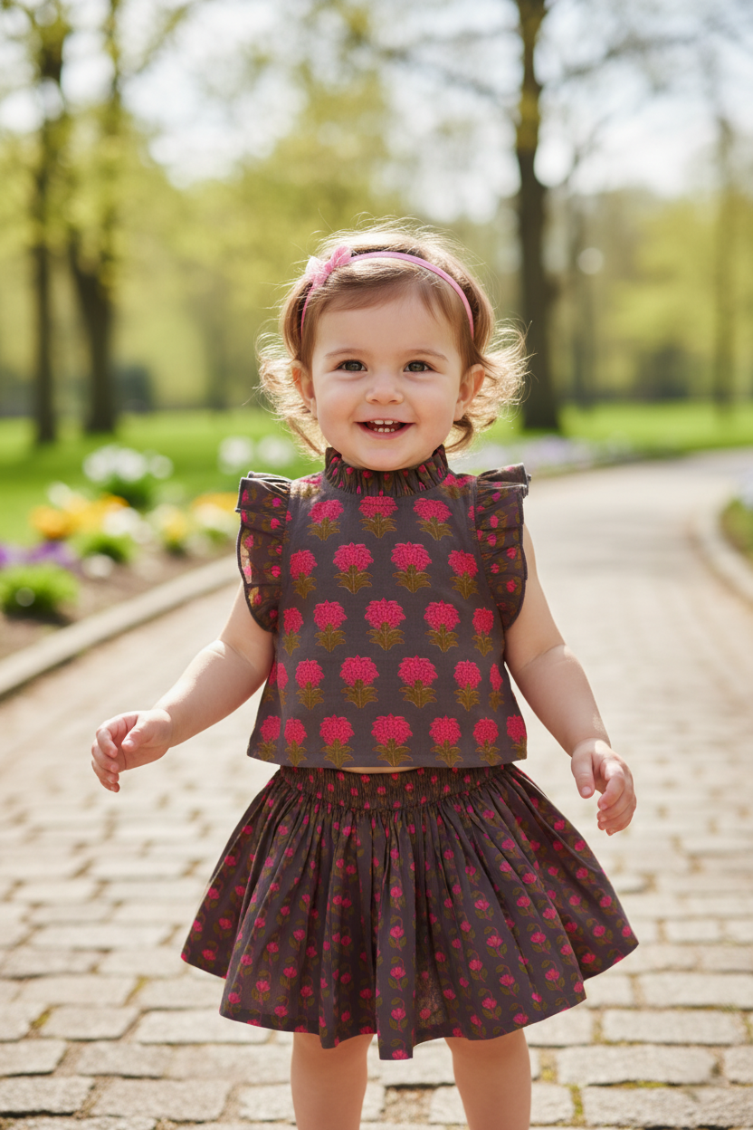 Top and Skirt Set Earthy Brown — Cotton Girls Co-Ord | Infant to Tween 0-13 Years