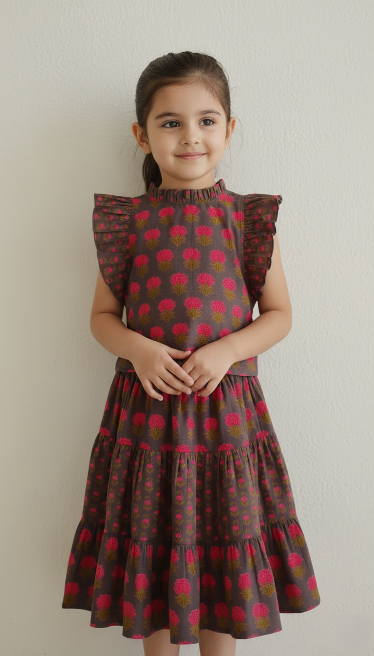 Top and Skirt Set Earthy Brown — Cotton Girls Co-Ord | Infant to Tween 0-13 Years