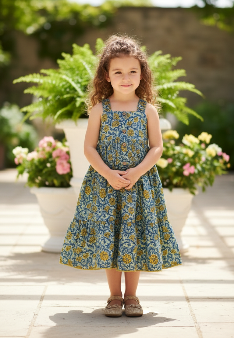 Inara Dress Teal — Cotton Girls Dress | Infant to Tween 0-13 Years