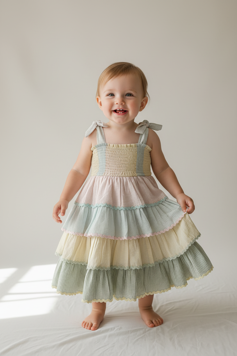 Sidney Layered Swing Dress Multi Coloured — Cotton Girls Dress | Infant to Tween 0-13 Years