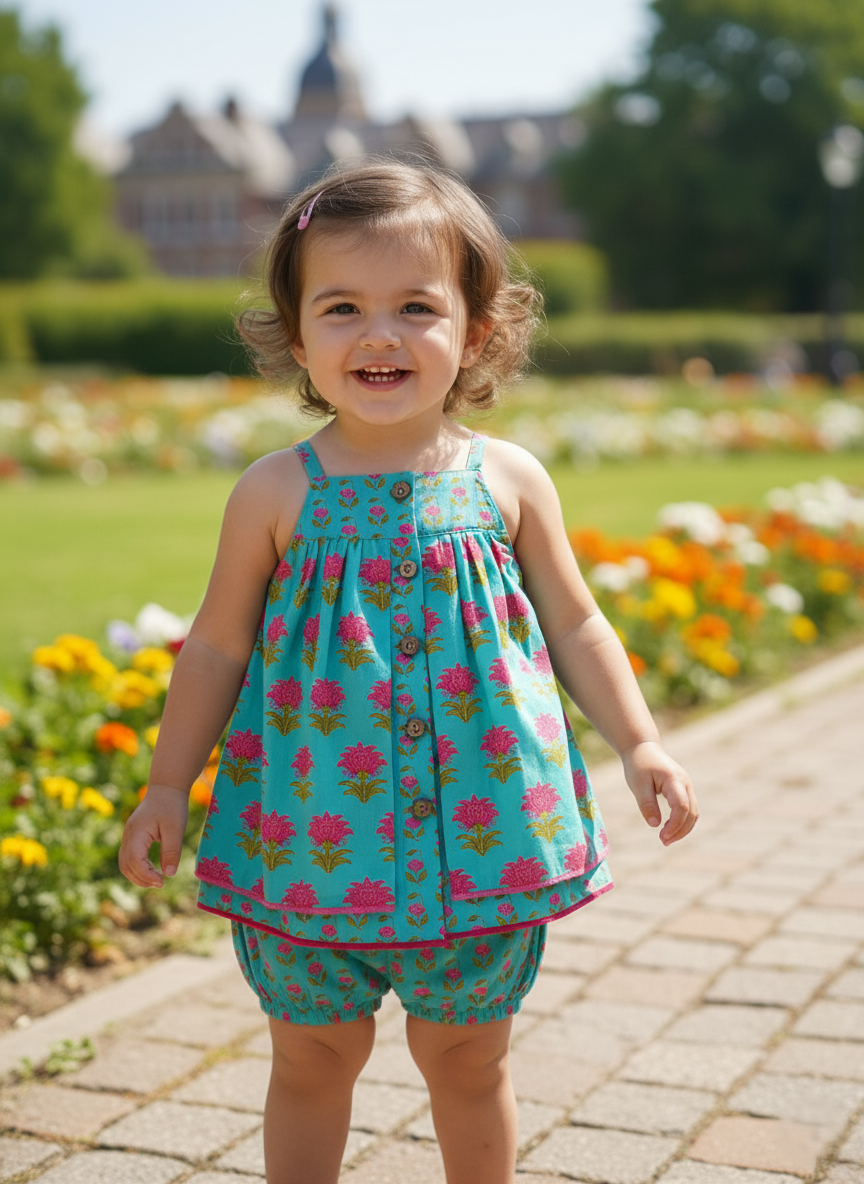Layola Layered Swing Dress Teal — Cotton Girls Dress | Infant to Tween 0-13 Years