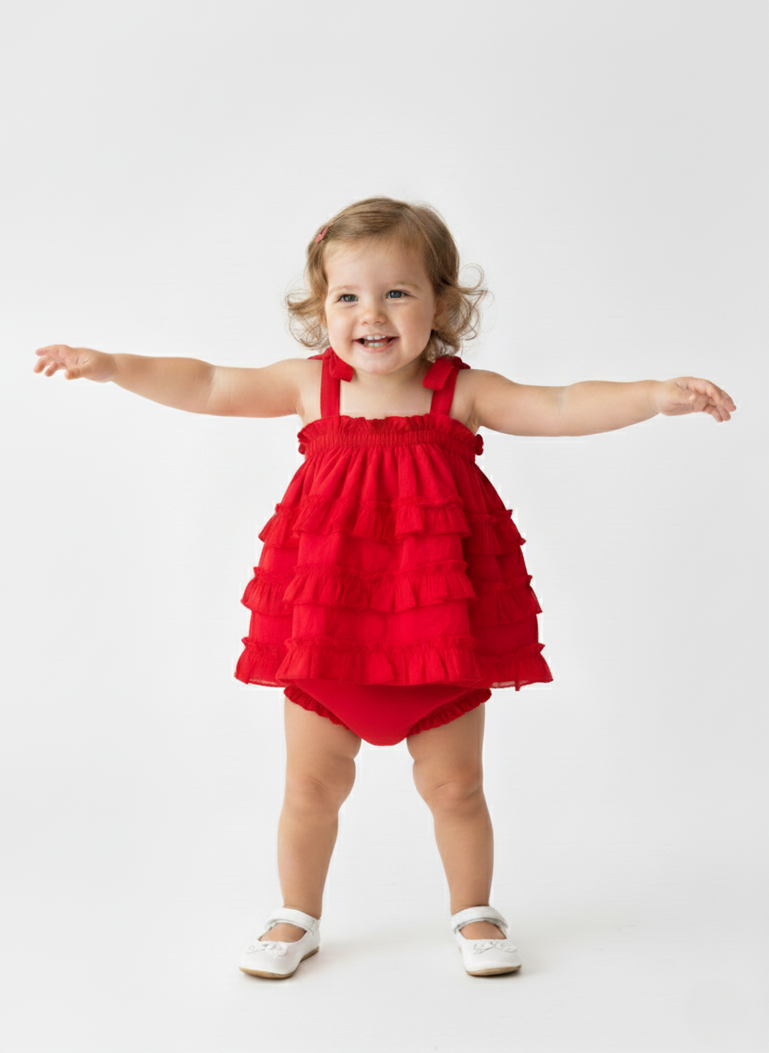 Nia Dress Red — Cotton Girls Dress | Infant to Tween 0-13 Years