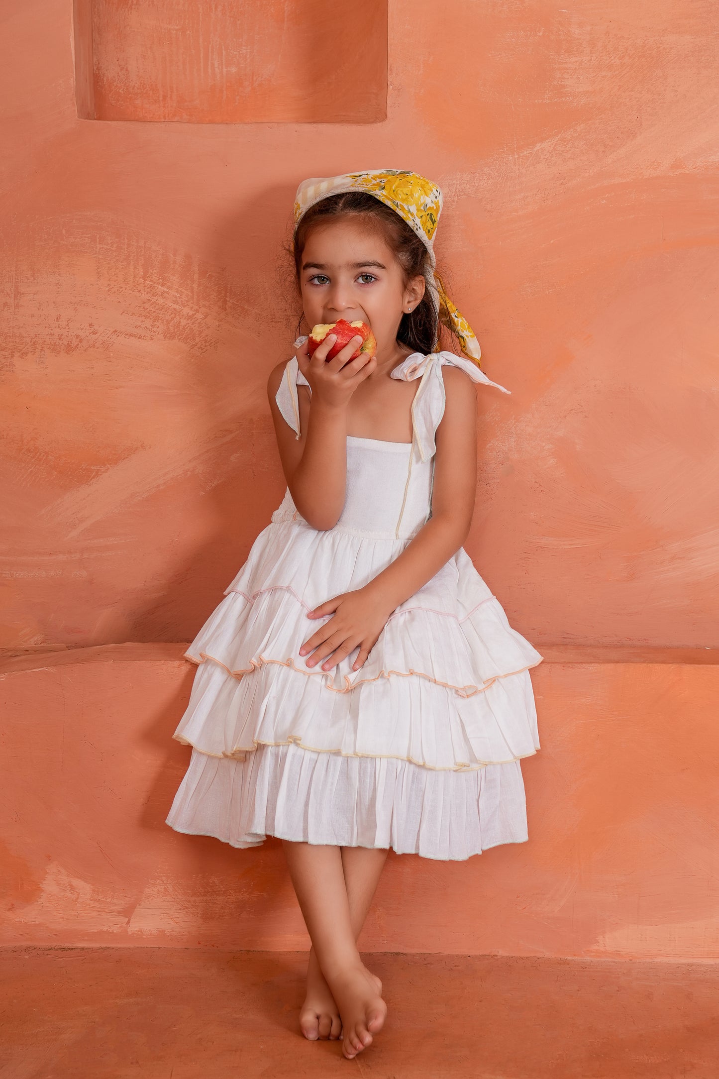 Genelia Layered Dress White — Cotton Girls Dress | Infant to Tween 0-13 Years
