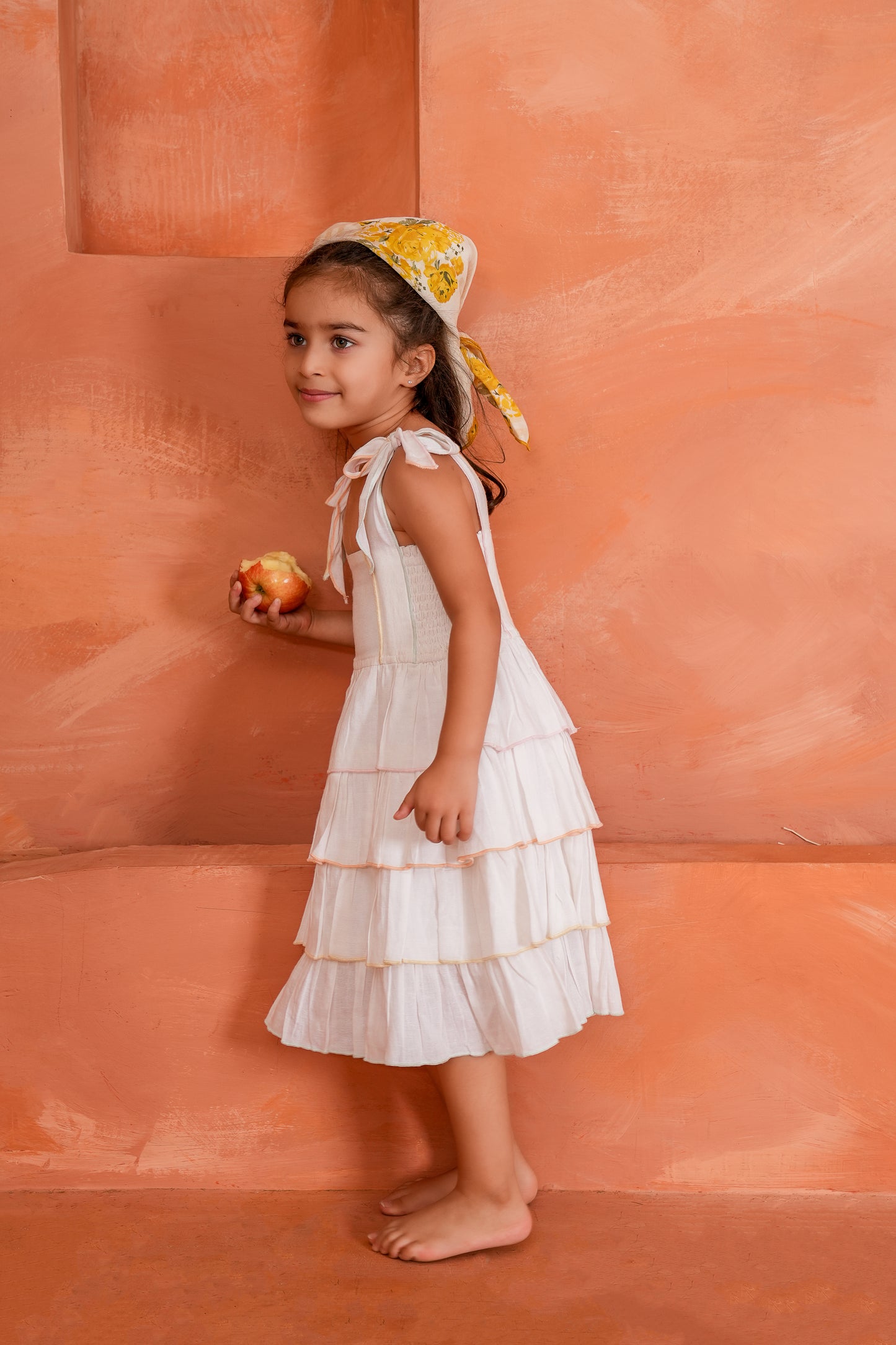 Genelia Layered Dress White — Cotton Girls Dress | Infant to Tween 0-13 Years