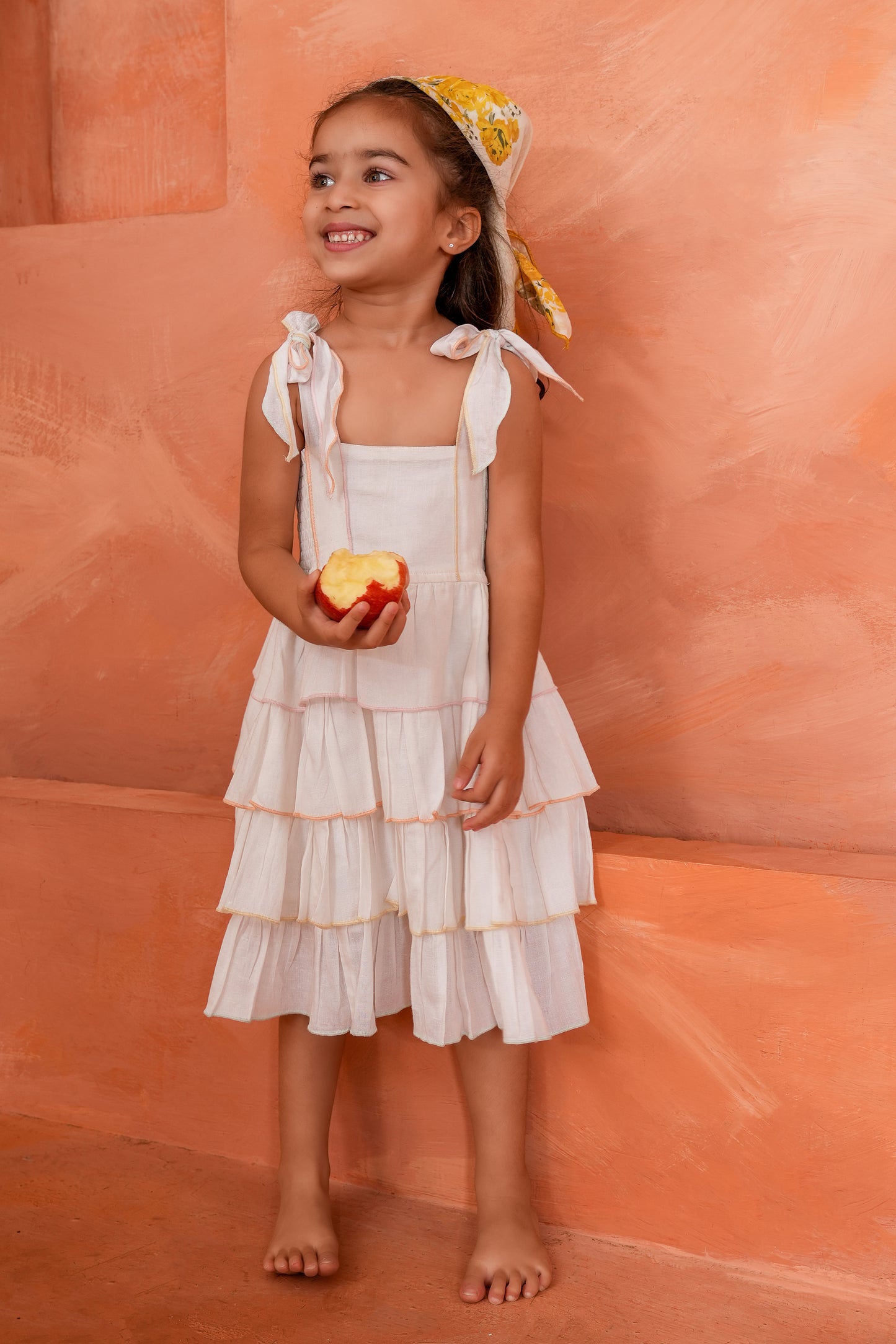 Genelia Layered Dress White — Cotton Girls Dress | Infant to Tween 0-13 Years