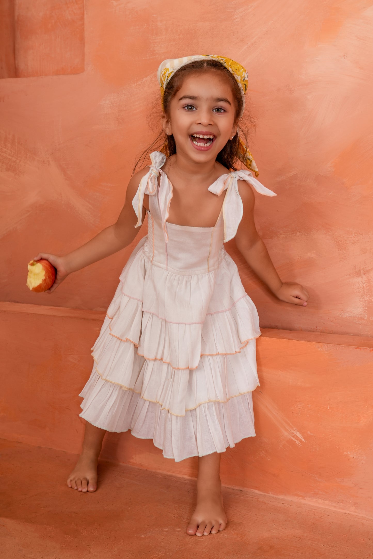Genelia Layered Dress White — Cotton Girls Dress | Infant to Tween 0-13 Years