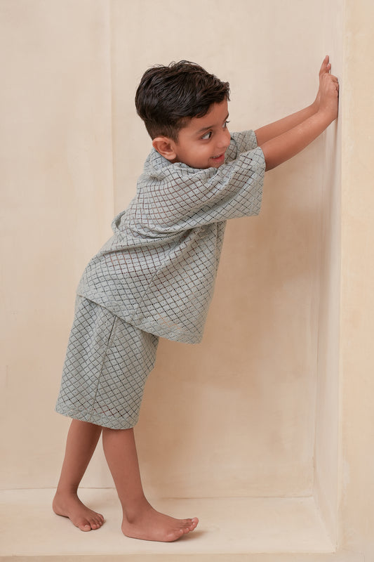 Harley Shorts and T-Shirt Set Powder Blue Gender Neutral — Cotton Kids Co-Ord | 0-13 Years