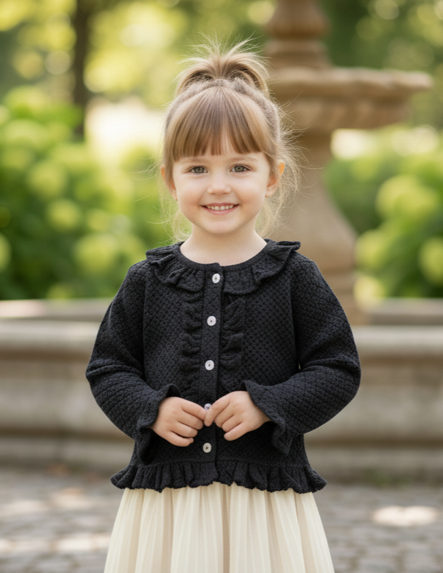 Ella Cardigan Black — Cotton Kids Cardigan | Infant to Tween 0-13 Years