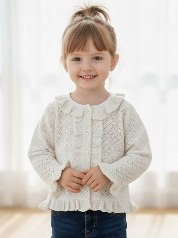 Ella Cardigan White — Cotton Kids Cardigan | Infant to Tween 0-13 Years