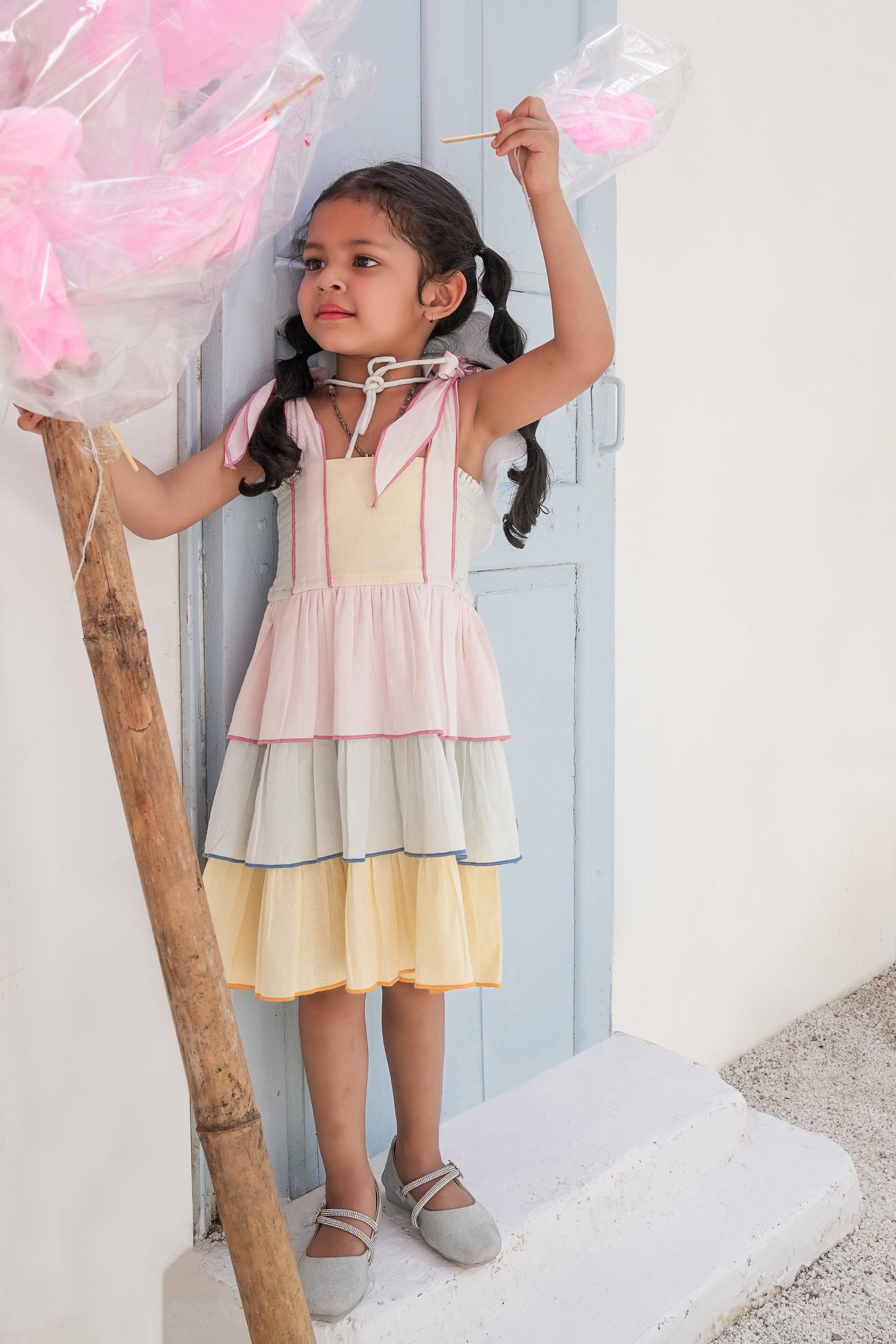 Genelia Layered Dress Multi-Color — Cotton Girls Dress | Infant to Tween 0-13 Years