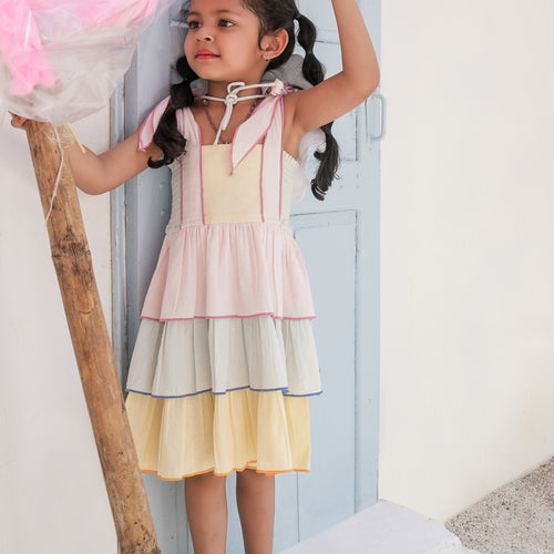 Genelia Layered Dress Multi-Color — Cotton Girls Dress | Infant to Tween 0-13 Years