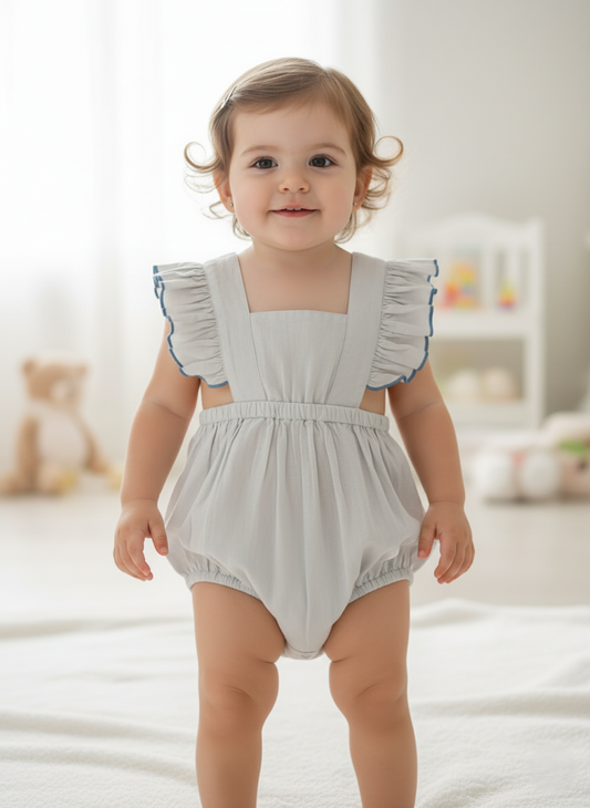 Racerback Romper Pastel Blue — Cotton Baby Girl Romper | Infant 0-24 Months