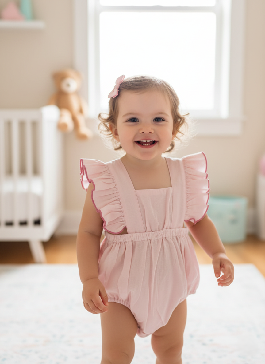 Racerback Romper Baby Pink — Cotton Baby Girl Romper | Infant 0-24 Months