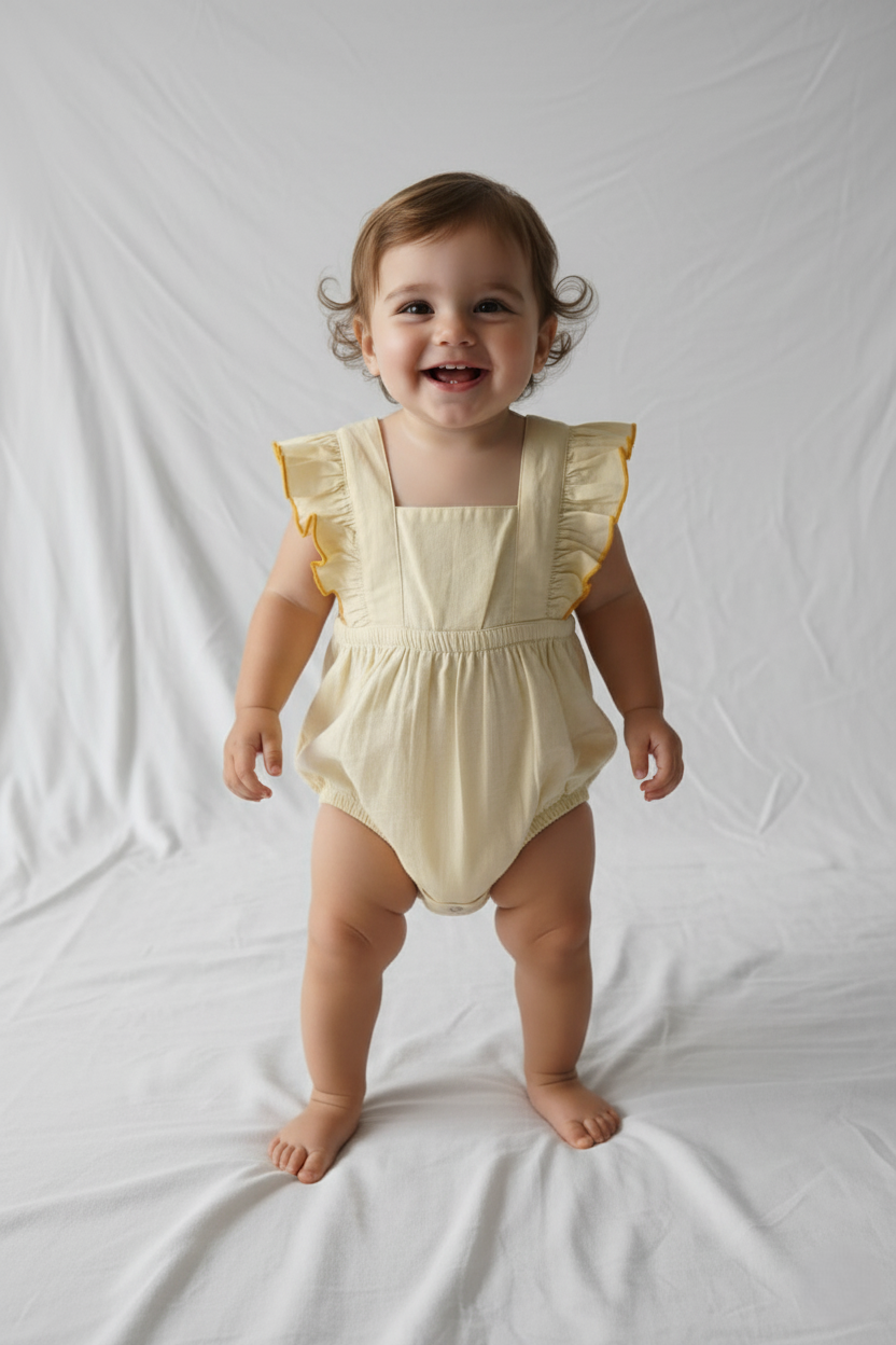 Racerback Romper Butter Yellow — Cotton Baby Girl Romper | Infant 0-24 Months
