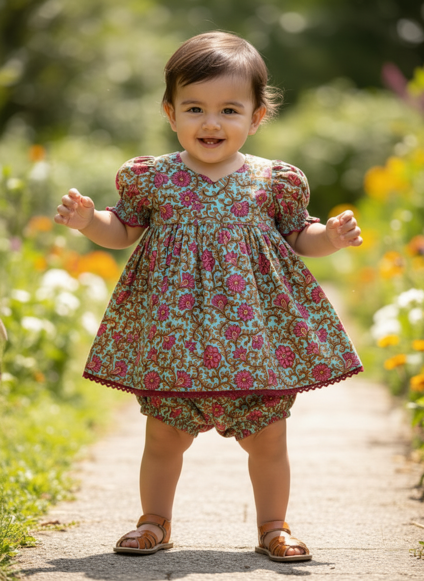 Alisha Swing Dress Turquoise — Cotton Girls Dress | Infant to Tween 0-13 Years