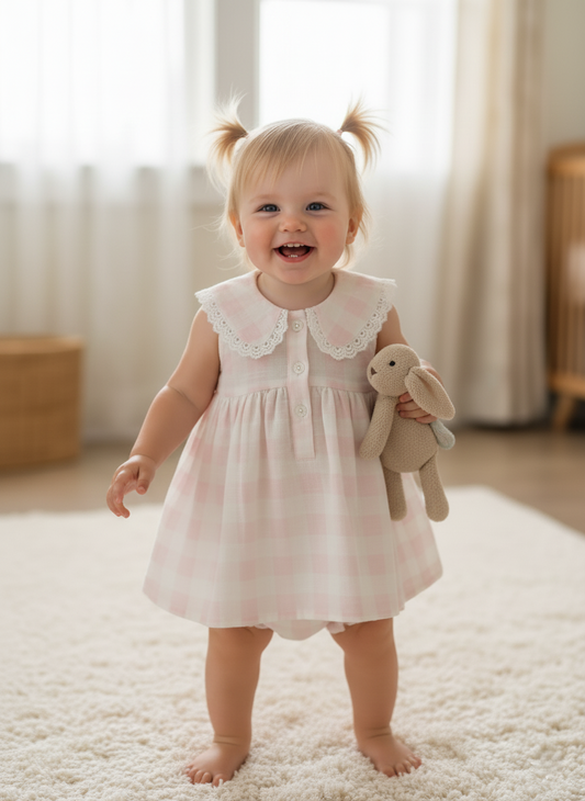 Oversized Collars Check Dress : SOFT PINK : Infant : Toddler : Tween