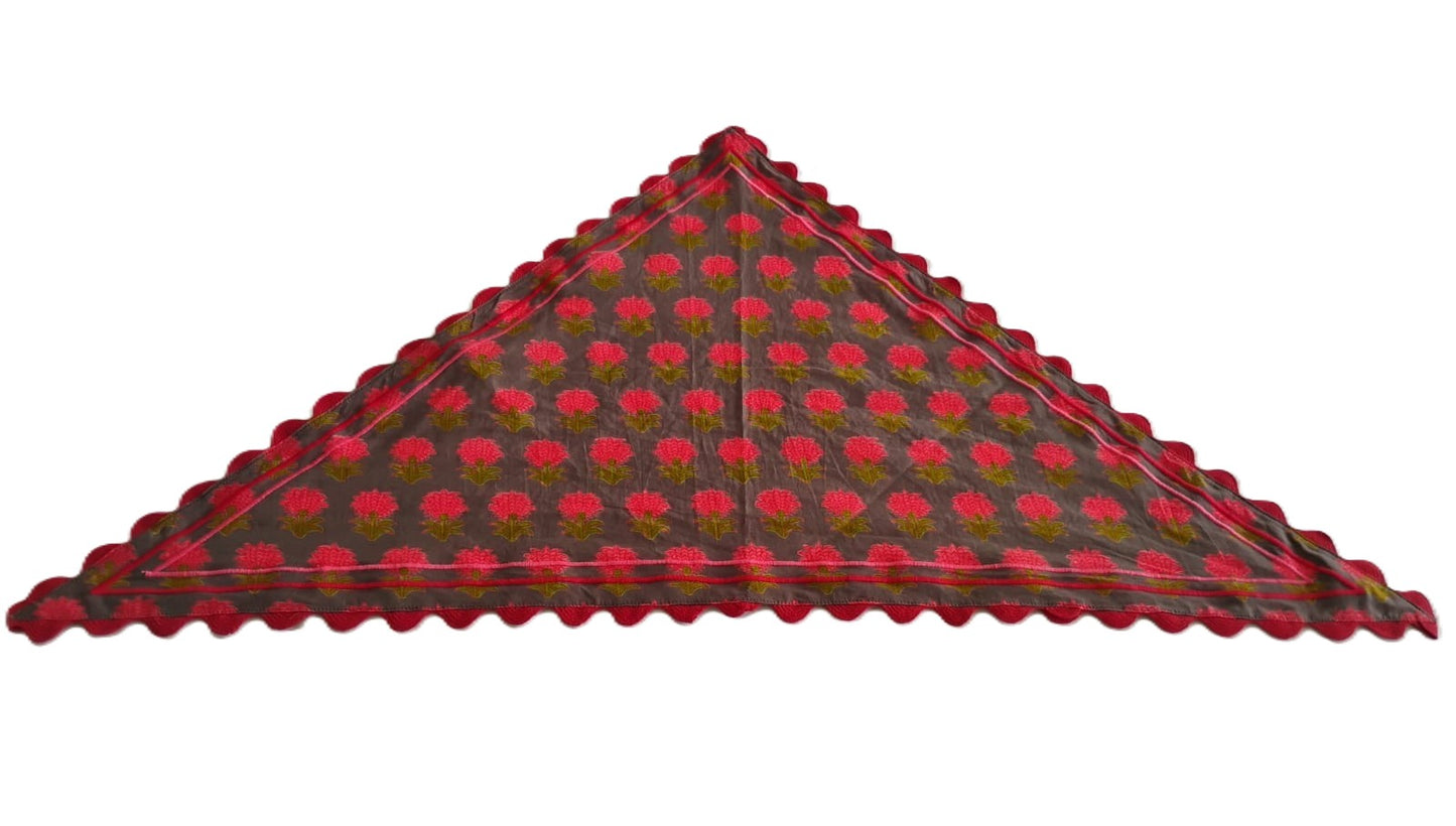 Embroidered Triangle Scarf : RED : One Size