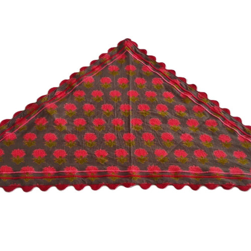 Embroidered Triangle Scarf : RED : One Size