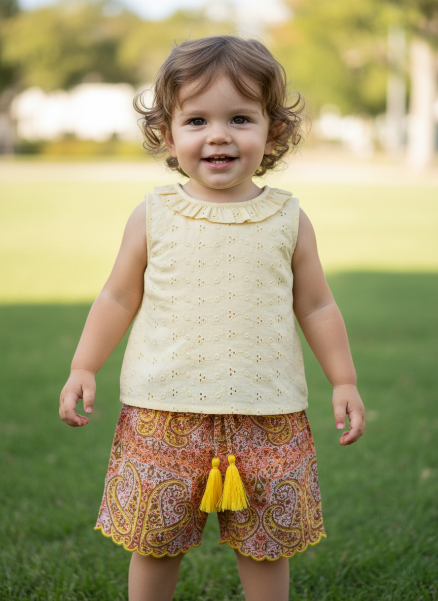 Yasmin Top and Shorts Set Butter Yellow — Cotton Girls Co-Ord | Infant to Tween 0-13 Years