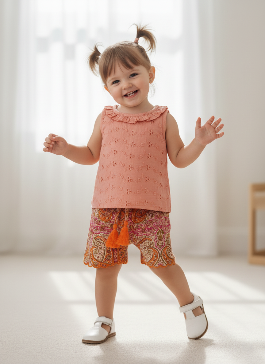 Yasmin Top and Shorts Set Coral — Cotton Girls Co-Ord | Infant to Tween 0-13 Years