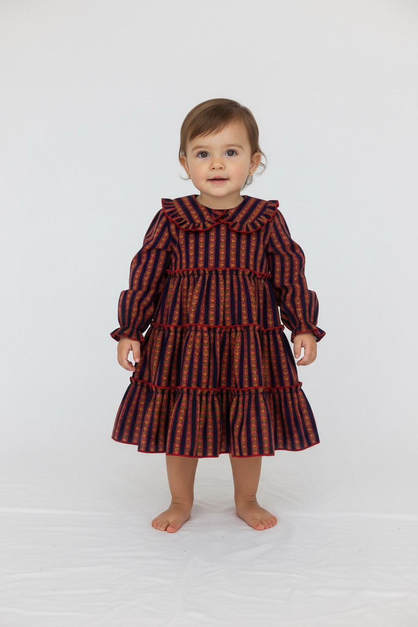 Noel Printed Peter Pan Collar Tiered Dress - Pink