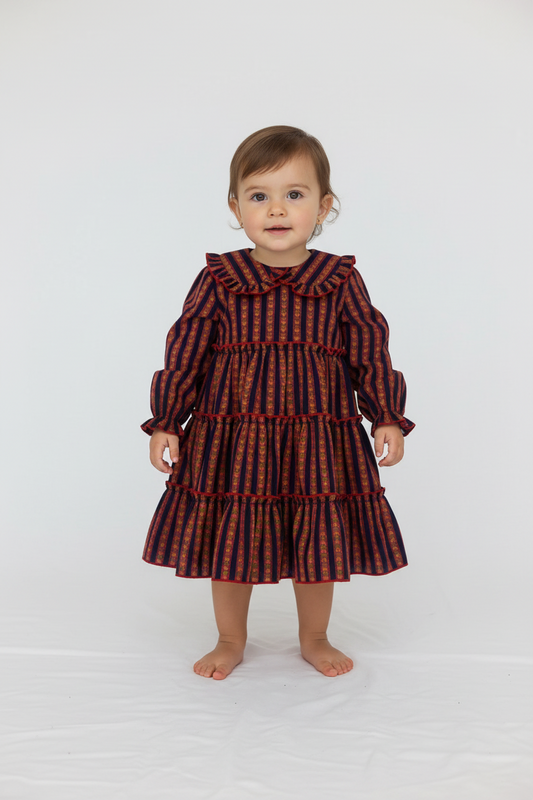 Noel Printed Peter Pan Collar Tiered Dress - Pink