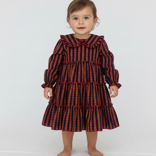 Noel Printed Peter Pan Collar Tiered Dress - Pink