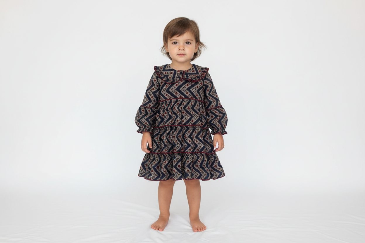 Noel Printed Peter Pan Collar Tiered Dress - Midnight