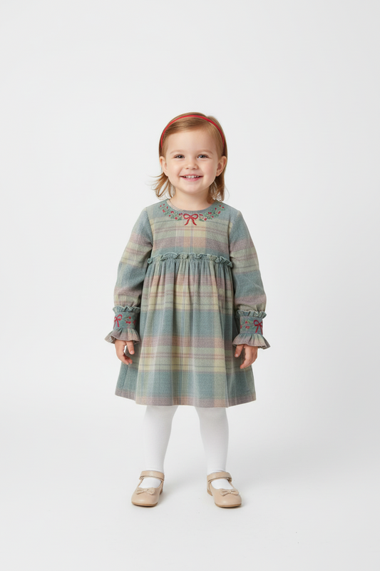 Arlo Hand-Embroidered Corduroy A-Line Dress - Blue
