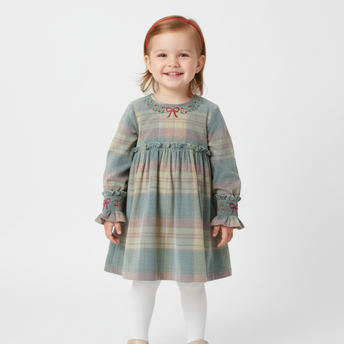 Arlo Hand-Embroidered Corduroy A-Line Dress - Blue