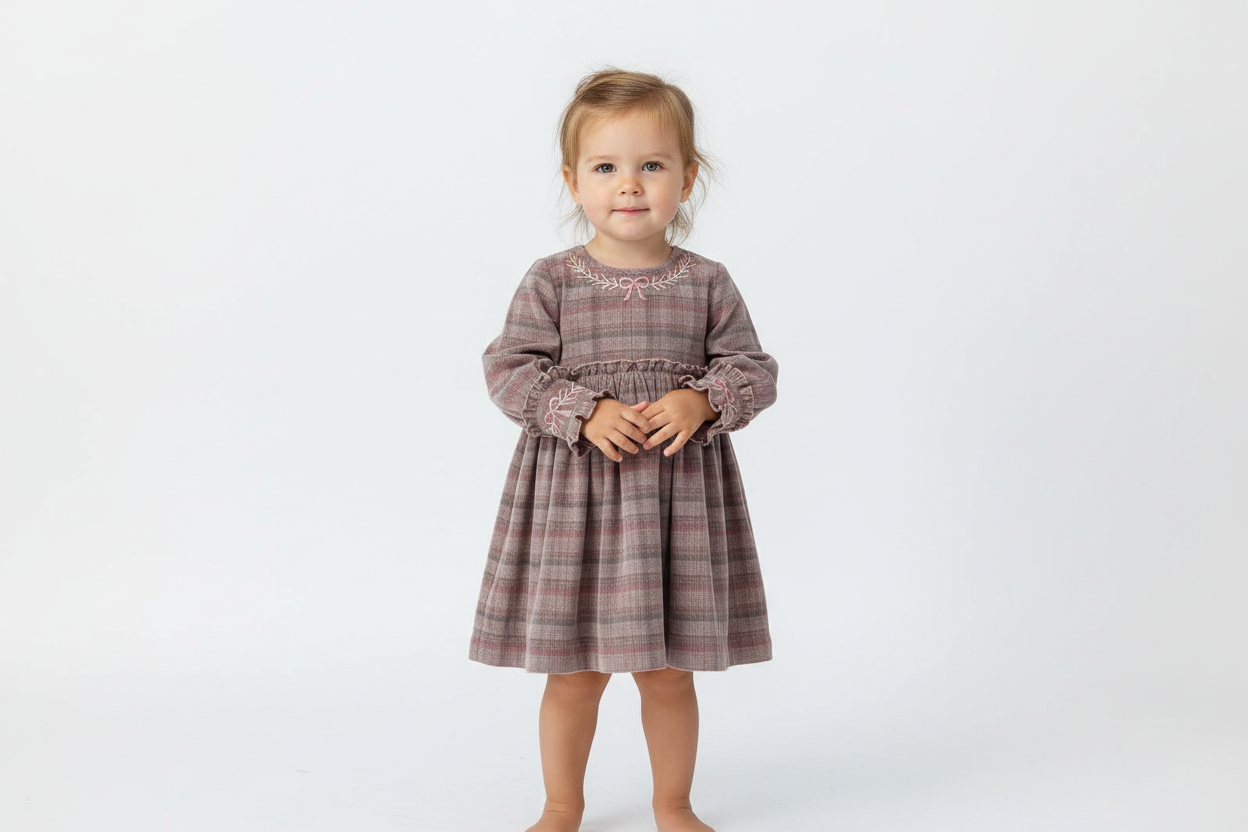 Arlo Hand-Embroidered Corduroy A-Line Dress - Grey