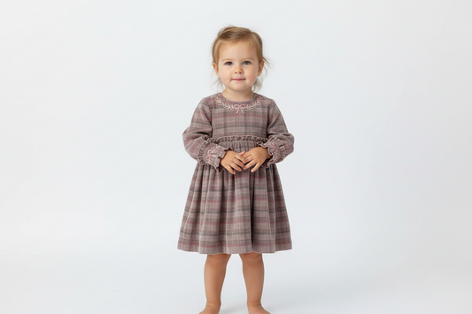 Arlo Hand-Embroidered Corduroy A-Line Dress - Grey