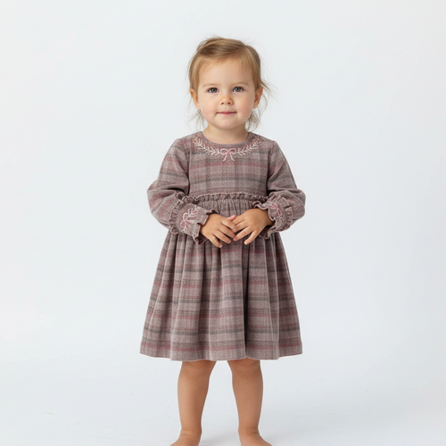 Arlo Hand-Embroidered Corduroy A-Line Dress - Grey