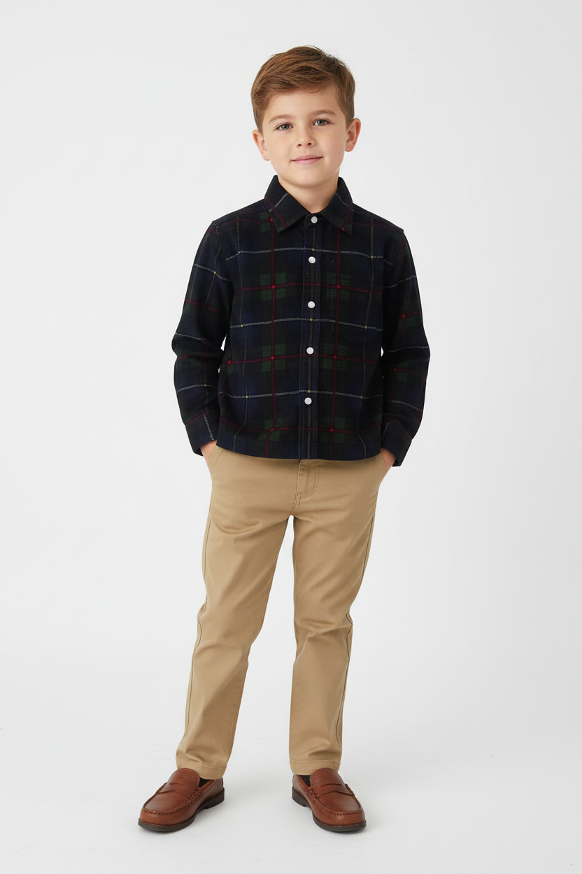 Rowan Plaid Corduroy Boys Shirt Green